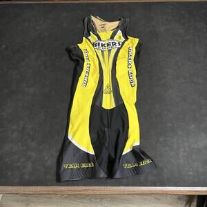 VOmax Bikers Edge Bodysuit Womens M Yellow Black Zip Front Padded Skinsuit